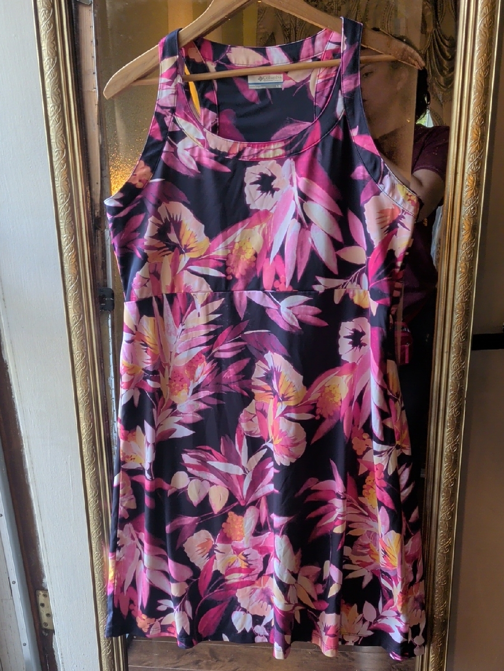 Columbia Floral A-Line Sleeveless Dress in Black and Pink